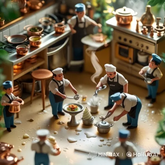 Bustling Gourmet Kitchen: Chefs in Action – AI Generated Video | Hailuo AI