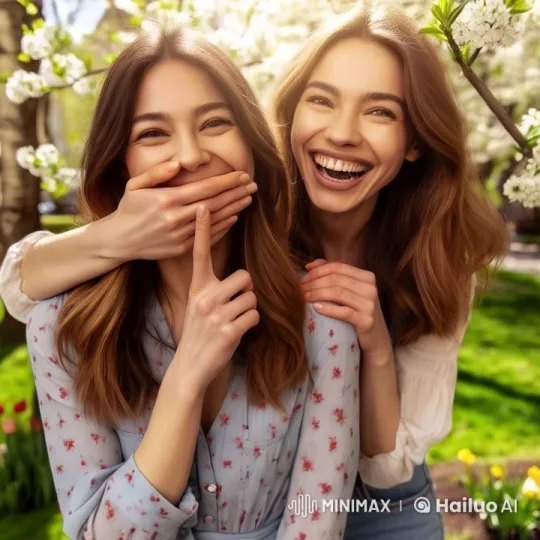 Women in Garden: Playful Bond Amidst Blooms – AI Generated Video | Hailuo AI