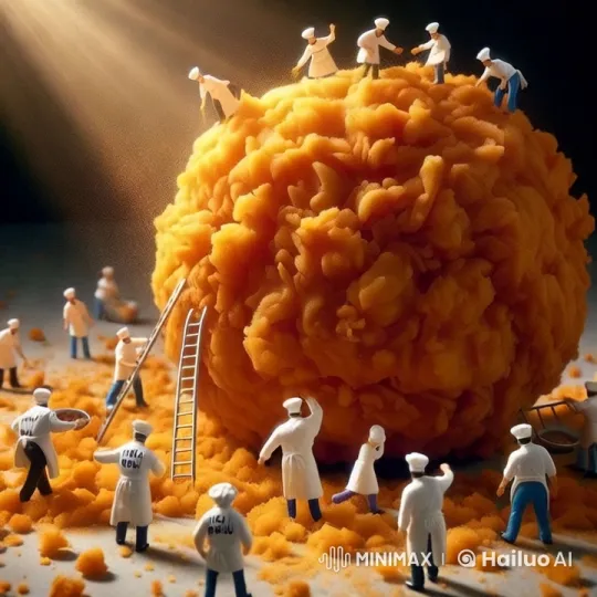 Mini Chefs Prepare Giant Ball of Fried Food – AI Generated Video | Hailuo AI