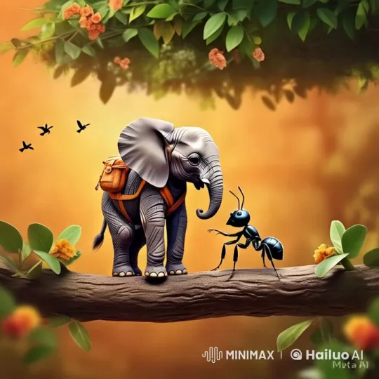 Peaceful Encounter: Elephant and Ant Interaction – AI Generated Video | Hailuo AI