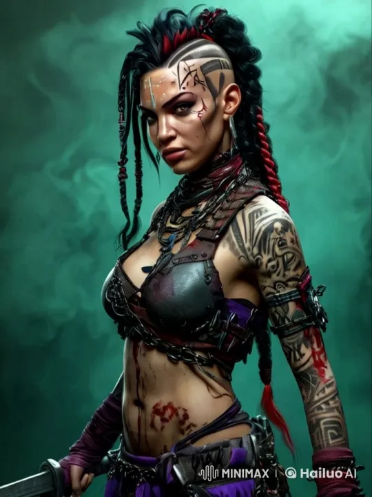 Warrior Woman Prepares for Battle in Fiery Setting – AI Generated Video | Hailuo AI