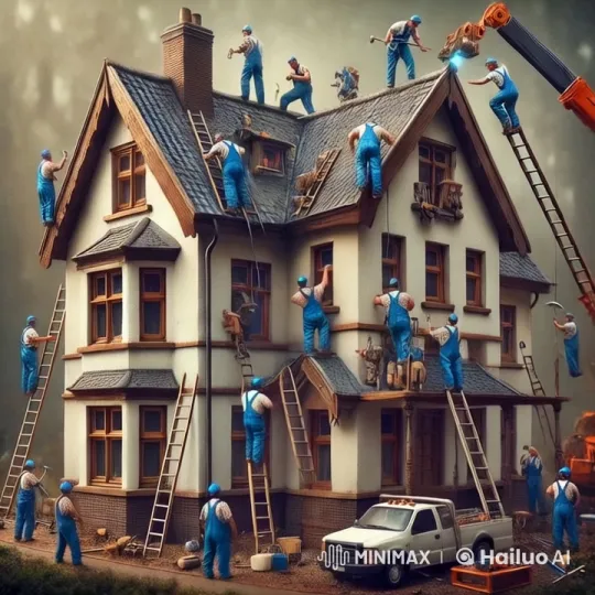 Construction Crew at Work: Dynamic House Building Scene – AI Generated Video | Hailuo AI