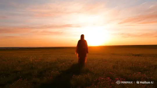Figure in a Sunlit Field: A Journey of Isolation and Tranquility – AI Generated Video | Hailuo AI