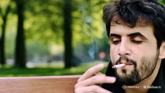 Man Smoking in Peaceful Park: A Cinematic Study – AI Generated Video | Hailuo AI