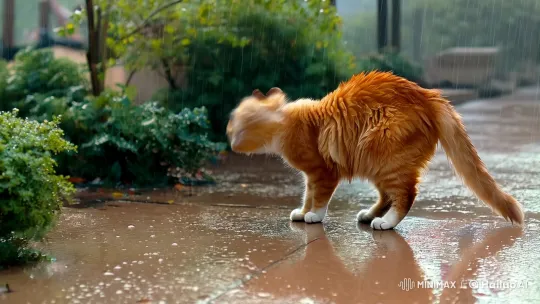 Rainy Day Reflection: A Cat's Serene Struggle – AI Generated Video | Hailuo AI