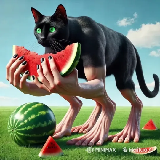 Surreal Cat Enjoying Watermelon then Crying – AI Generated Video | Hailuo AI