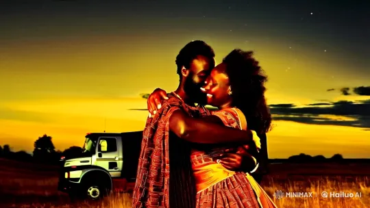 African Couple Embraces Under Starlit Sky – AI Generated Video | Hailuo AI