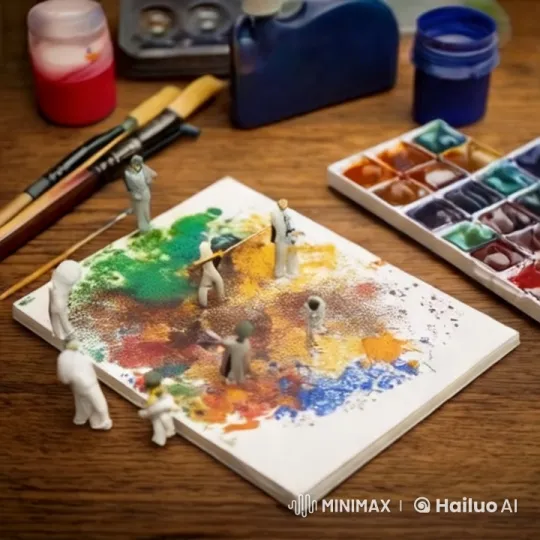 Miniature Workers Painting a Giant Watercolor Masterpiece – AI Generated Video | Hailuo AI