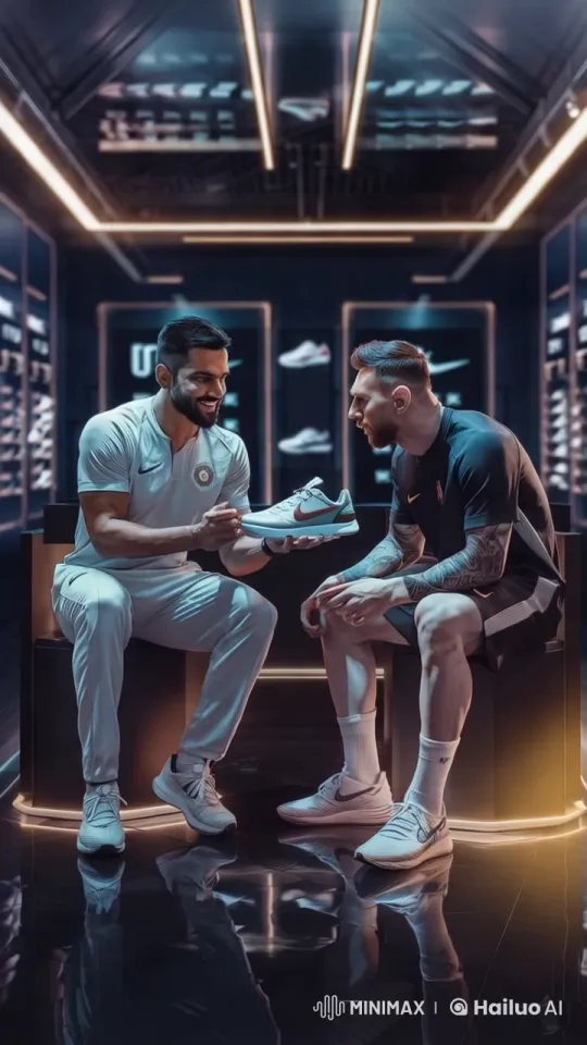 Futuristic Sneaker Store: Kohli & Messi's Stylish Encounter – AI Generated Video | Hailuo AI