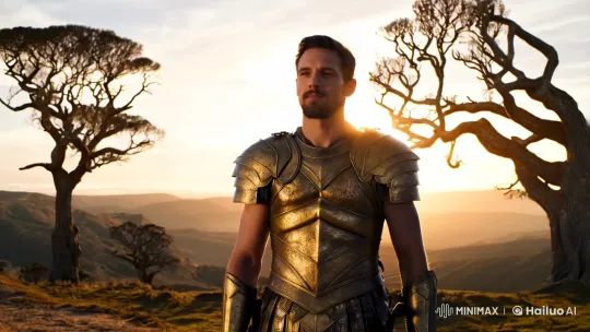Christian Warrior in Ethereal Landscape - Aesthetic Cinematic Clip – AI Generated Video | Hailuo AI