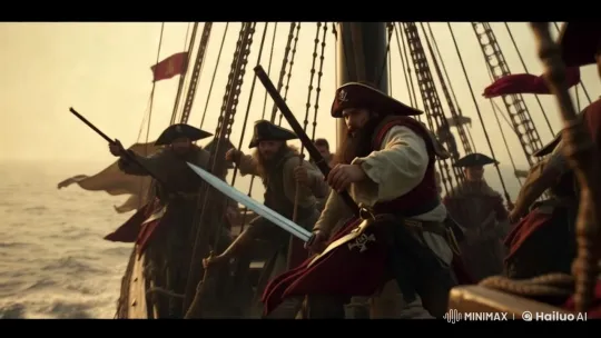 Pirate Ship Battle: Swords, Sunlight, and Chaos – AI Generated Video | Hailuo AI