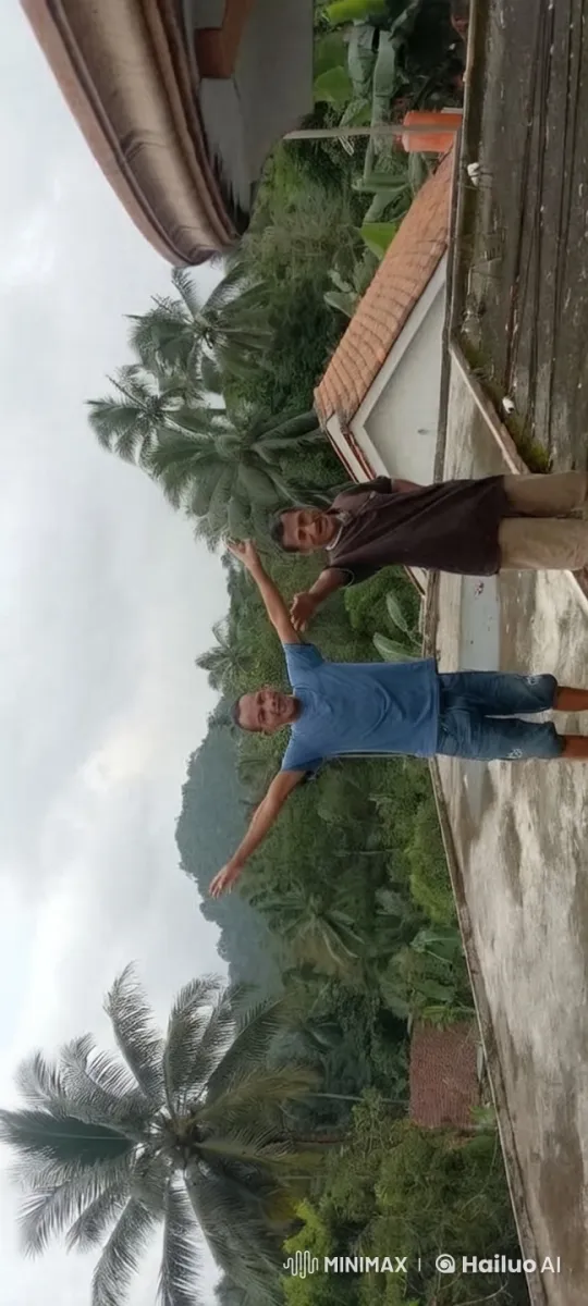 Two Men Celebrate on a Lush Rooftop with Enthusiasm – AI Generated Video | Hailuo AI