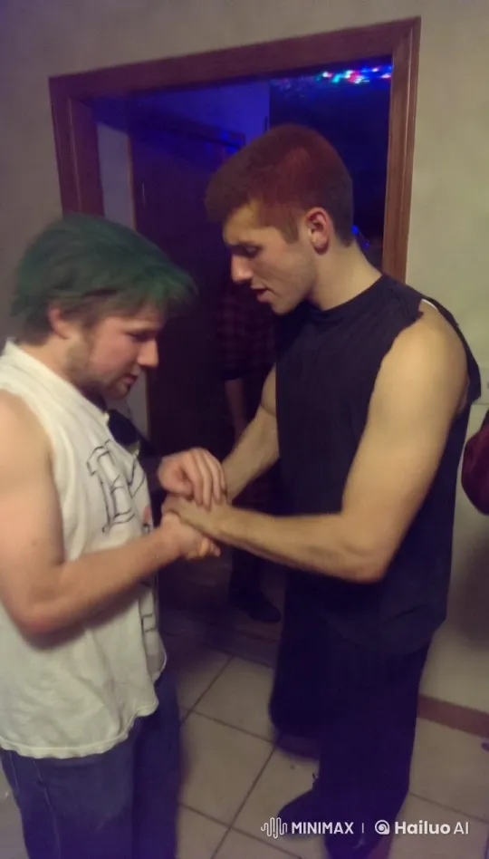 Man with Green Hair Pulls Gun on Companion – AI Generated Video | Hailuo AI