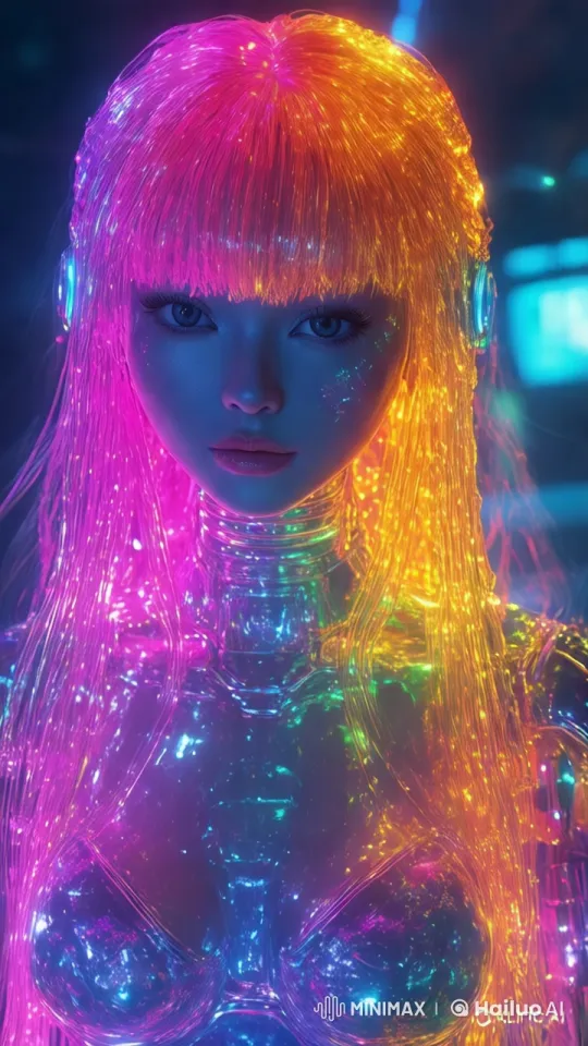 Radiant Beauty: Hair Lit by Rainbow, Glass Shimmering – AI Generated Video | Hailuo AI