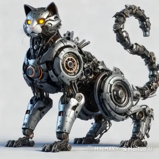 Futuristic Robotic Cat Showcased with Aesthetic Precision – AI Generated Video | Hailuo AI