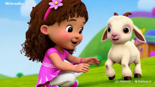 5-Year-Old Nina Plays with Energetic Goat on Vibrant Farm – AI Generated Video | Hailuo AI