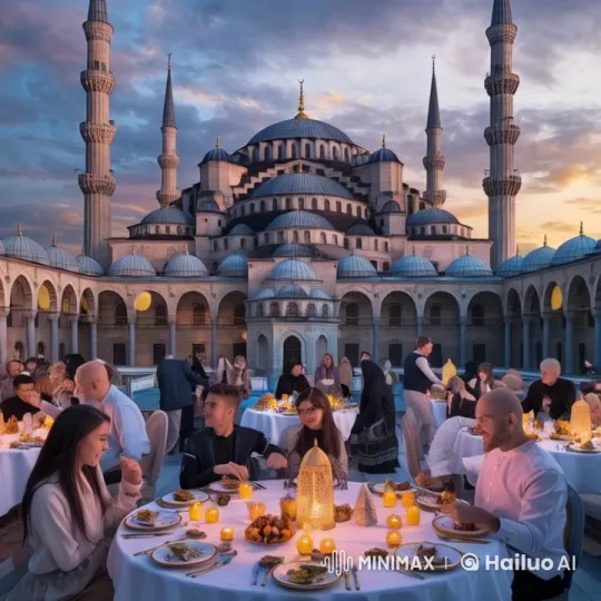 Grand Mosque Sunset Dining Experience – AI Generated Video | Hailuo AI