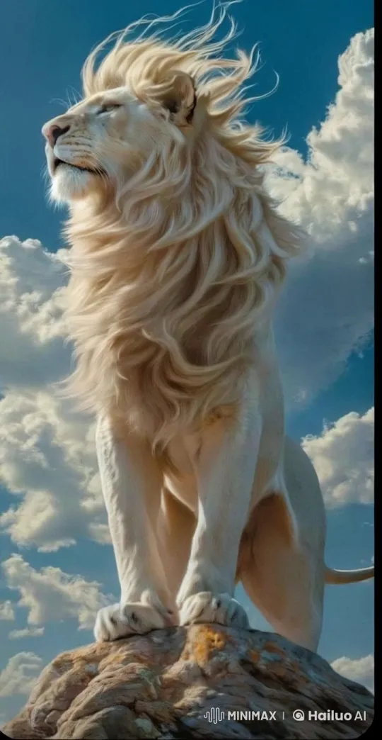 White Lion Stands Proud Over Moroccan Sahara – AI Generated Video | Hailuo AI
