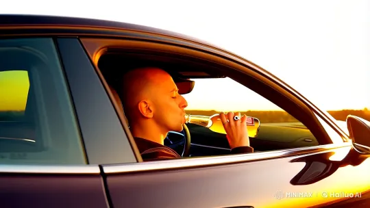 Faceless Man's Serene Drive in Golden Sunset – AI Generated Video | Hailuo AI