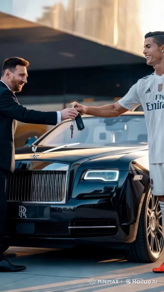 Messi Passes Custom Rolls-Royce Keys to Ronaldo in Grand Tribute – AI Generated Video | Hailuo AI