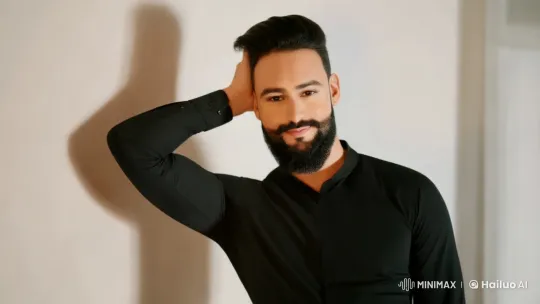 Confident Man Showcases Charm in Minimalistic Video Clip – AI Generated Video | Hailuo AI