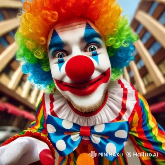Vibrant Clown Menaces in Urban Setting – AI Generated Video | Hailuo AI