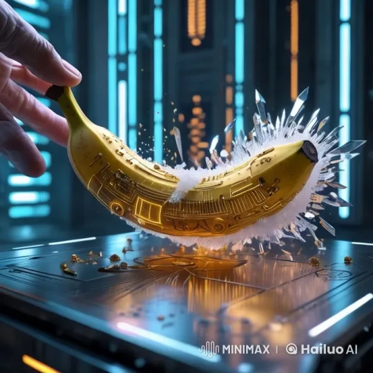 Futuristic Golden Banana Shatters Crystalline Surface – AI Generated Video | Hailuo AI