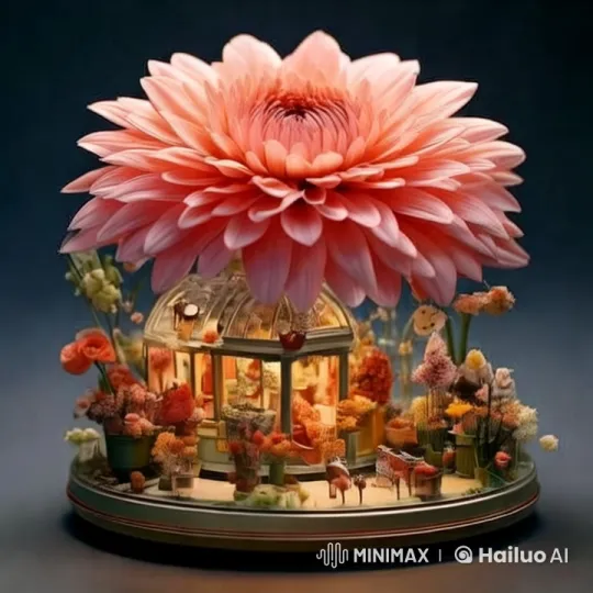 Miniature Flower Shop Contrasted with Giant Flower – AI Generated Video | Hailuo AI
