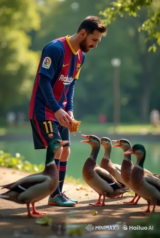 Messi Feeds Ducks in Serene Lakeside Setting – AI Generated Video | Hailuo AI