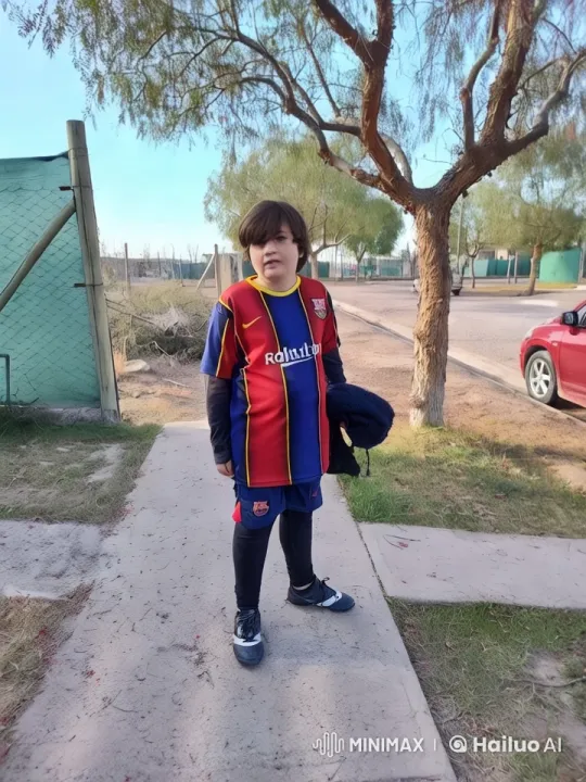 Child's Energetic Run in Vibrant Barcelona Jersey – AI Generated Video | Hailuo AI