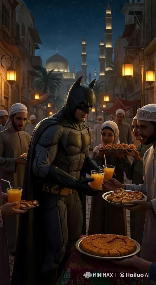 Batman in Middle Eastern Street Celebration – AI Generated Video | Hailuo AI
