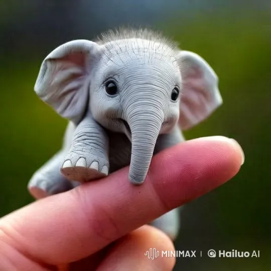 Adorable Baby Elephant Perched on Finger – AI Generated Video | Hailuo AI