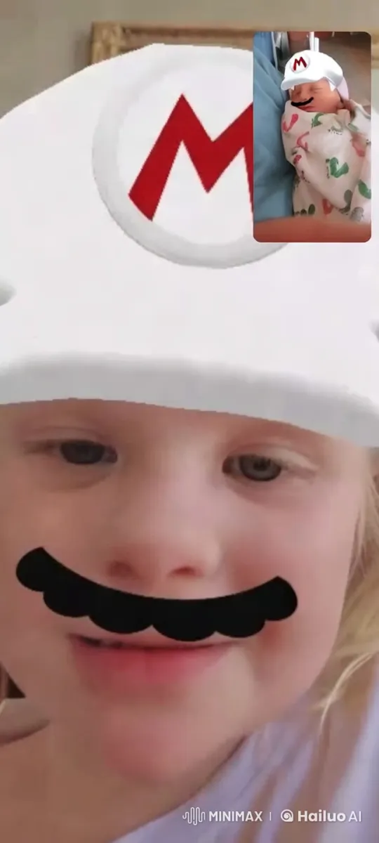 Playful Duo in Matching Hats with Baby – AI Generated Video | Hailuo AI