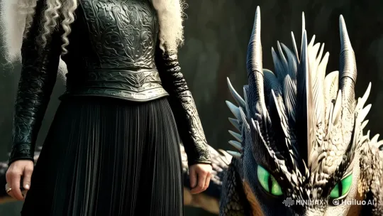 Woman in Medieval Armor Strokes Loyal Dragon – AI Generated Video | Hailuo AI