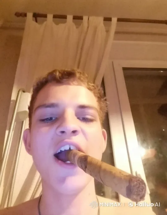 Indoor Scene: Man Smoking Cigar, Coughing Fit – AI Generated Video | Hailuo AI