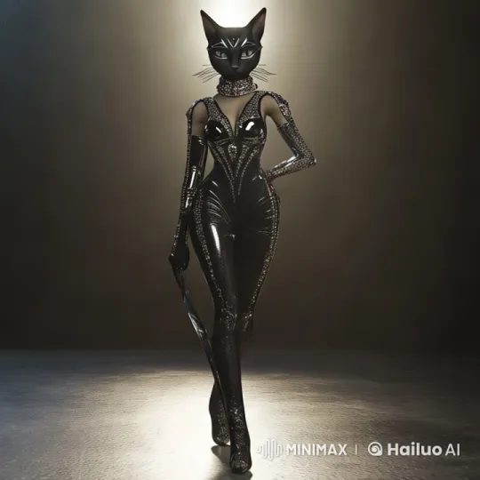 Anthropomorphic Cat Character Walks Gracefully in Minimalist Setting – AI Generated Video | Hailuo AI