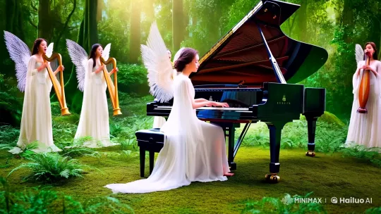 Angel Musicians in Enchanted Forest Piano Concerto – AI Generated Video | Hailuo AI