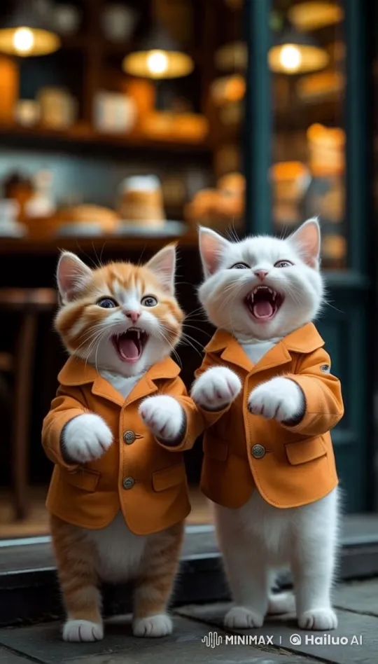 Kittens Mocking Shadowed Figure Outside Café – AI Generated Video | Hailuo AI