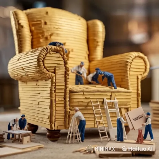 Miniature Craftsmen Constructing a Grand Wooden Chair – AI Generated Video | Hailuo AI