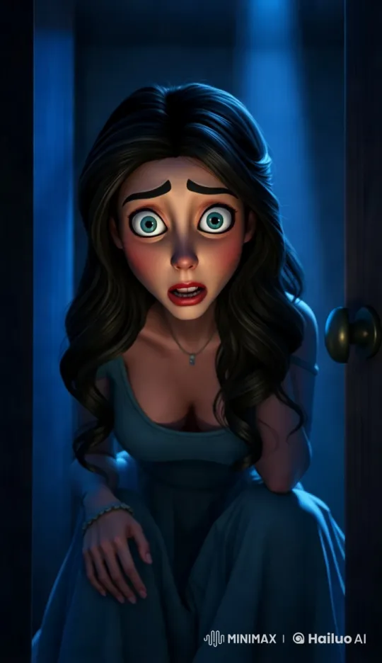 Woman's Fear in Dimly Lit Room Captures Emotional Tension – AI Generated Video | Hailuo AI