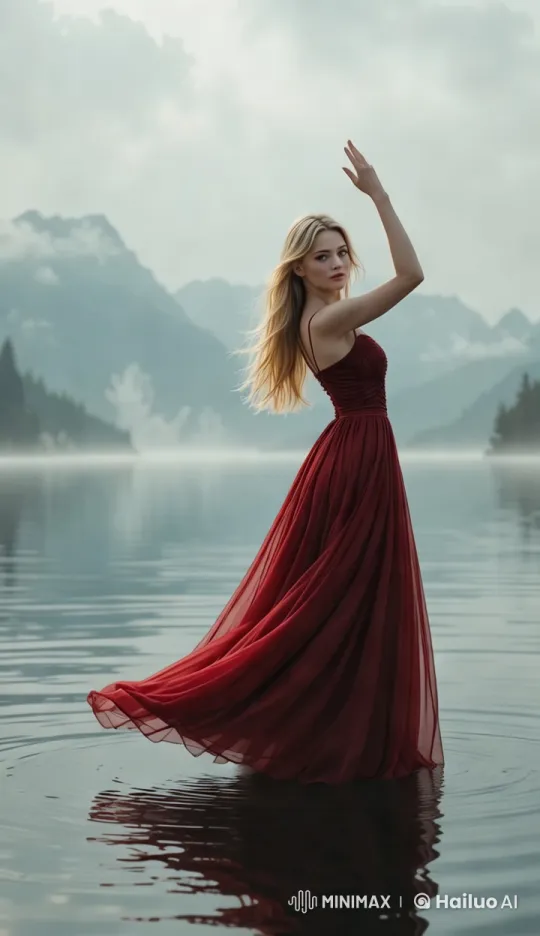 Graceful Dancer Enchants on Misty Lake at Sunrise – AI Generated Video | Hailuo AI