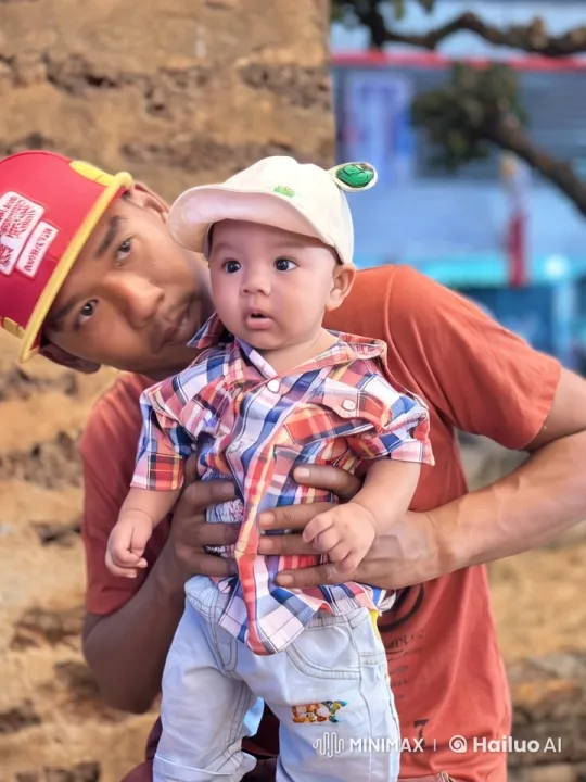 Man and Baby Joyfully Dance in Colorful Plaid – AI Generated Video | Hailuo AI