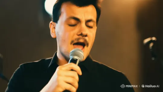 Emotional Singer Performs Under Warm Spotlight – AI Generated Video | Hailuo AI