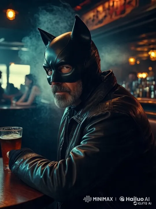 Mysterious Man in Leather Jacket at Dimly Lit Bar – AI Generated Video | Hailuo AI