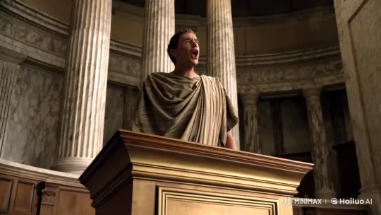 Roman Senator Delivers Passionate Speech in Opulent Senate Chamber – AI Generated Video | Hailuo AI