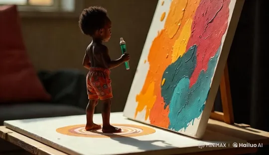 Child Painting Abstract Art in Warm-Lit Room – AI Generated Video | Hailuo AI
