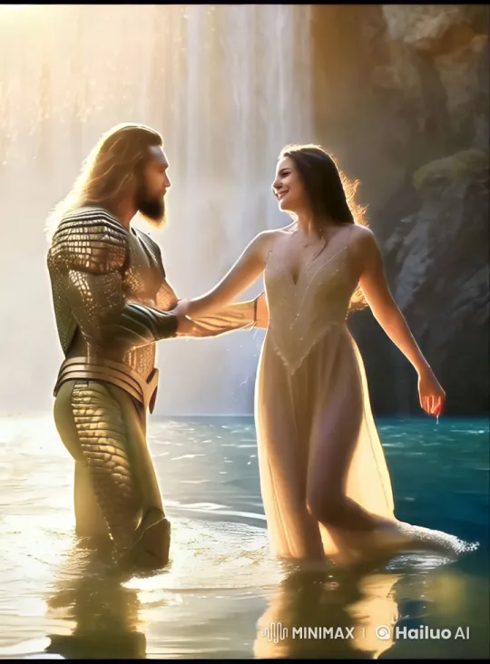 Aquaman and Woman Dance Passionately in Waterfall's Splendor – AI Generated Video | Hailuo AI