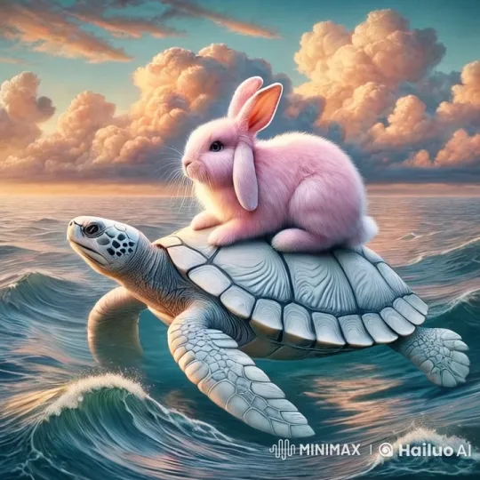 Magical Turtle and Rabbit Swim in Serene Seascape – AI Generated Video | Hailuo AI