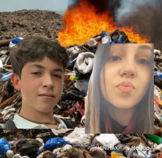 Intimate Kiss Amidst Chaotic Landfill Fire – AI Generated Video | Hailuo AI