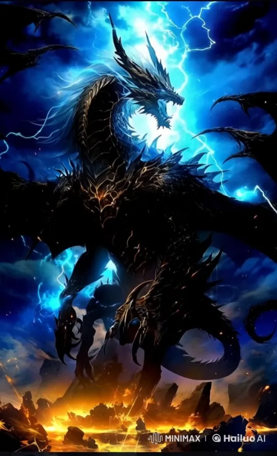 Dragon Roams Amidst Fiery Chaos Under Stormy Sky – AI Generated Video | Hailuo AI